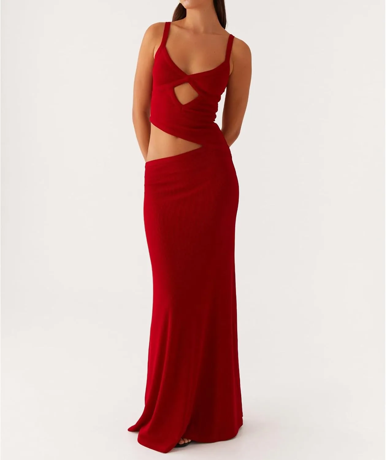 Meiweileya Cut Out Maxi Dresses for Women 2025 Sexy Hollow Out Spaghetti Strap Backless Long Bodycon Dress Going Out Dress