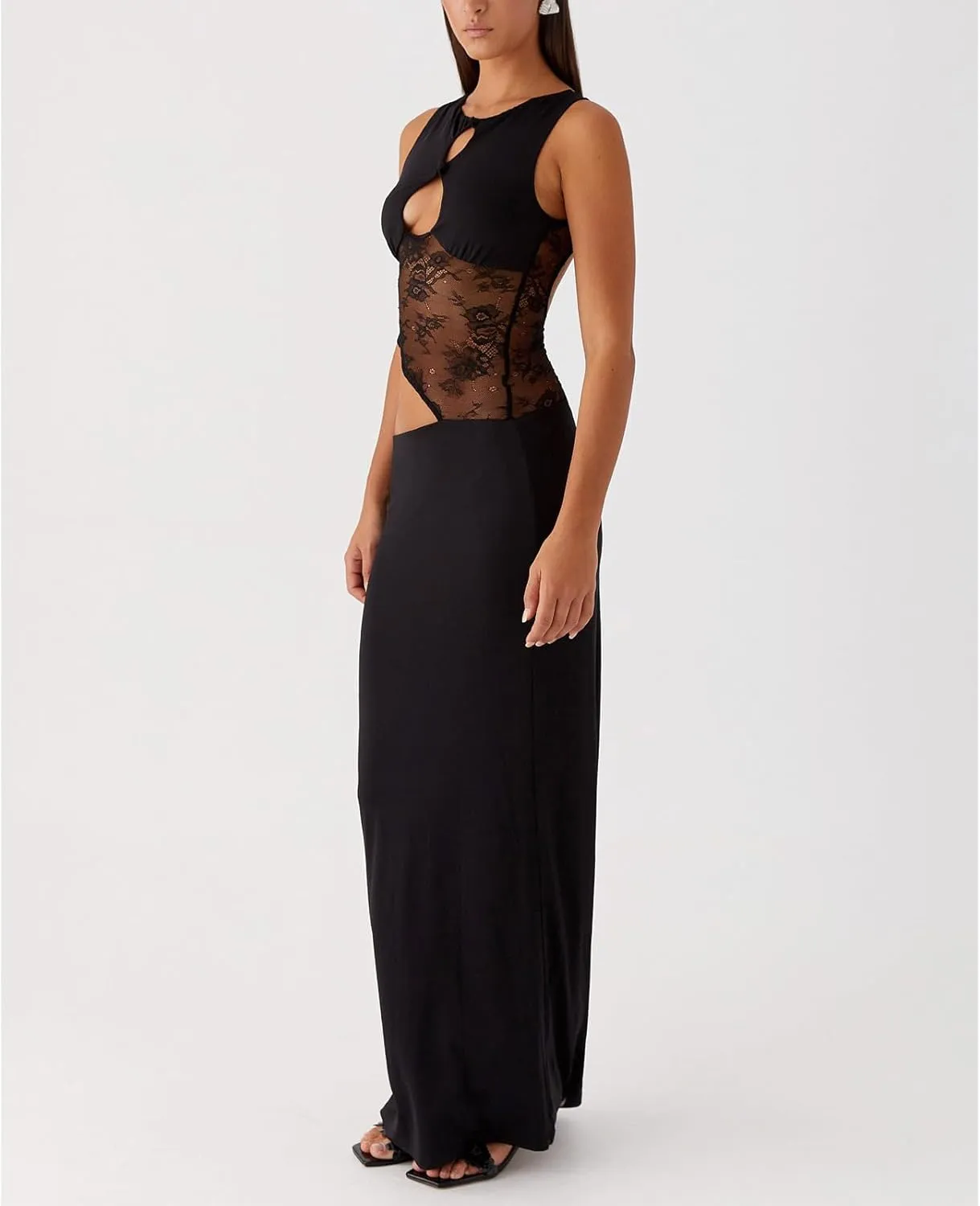 Meiweileya Cut Out Maxi Dresses for Women 2025 Sexy Hollow Out Spaghetti Strap Backless Long Bodycon Dress Going Out Dress
