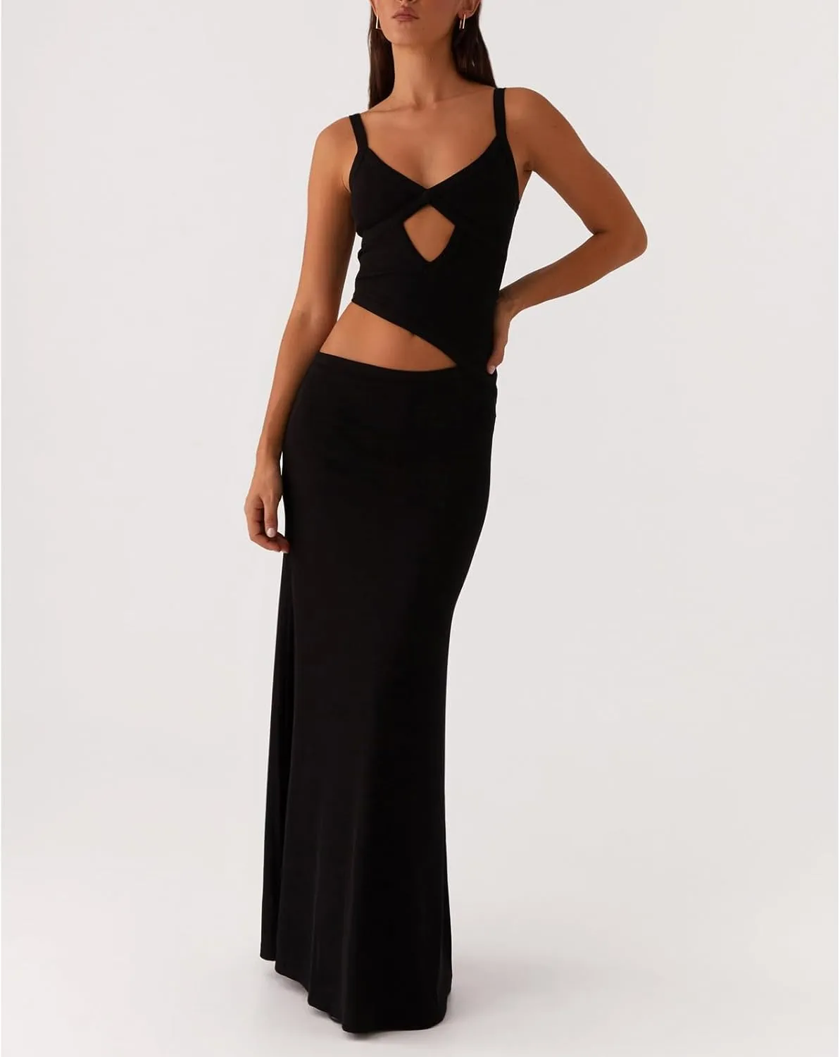 Meiweileya Cut Out Maxi Dresses for Women 2025 Sexy Hollow Out Spaghetti Strap Backless Long Bodycon Dress Going Out Dress
