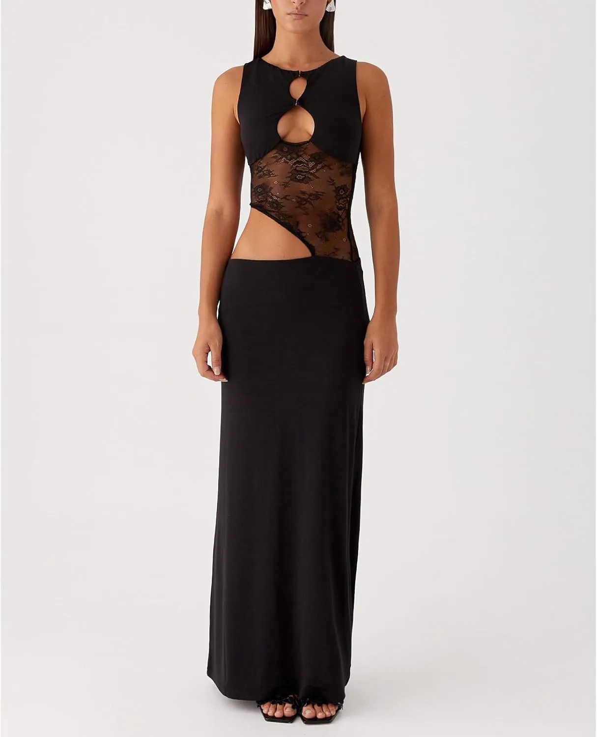 Meiweileya Cut Out Maxi Dresses for Women 2025 Sexy Hollow Out Spaghetti Strap Backless Long Bodycon Dress Going Out Dress