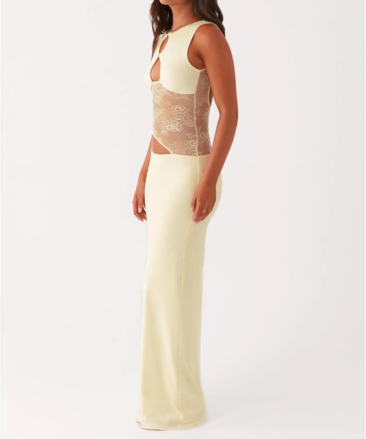 Meiweileya Cut Out Maxi Dresses for Women 2025 Sexy Hollow Out Spaghetti Strap Backless Long Bodycon Dress Going Out Dress