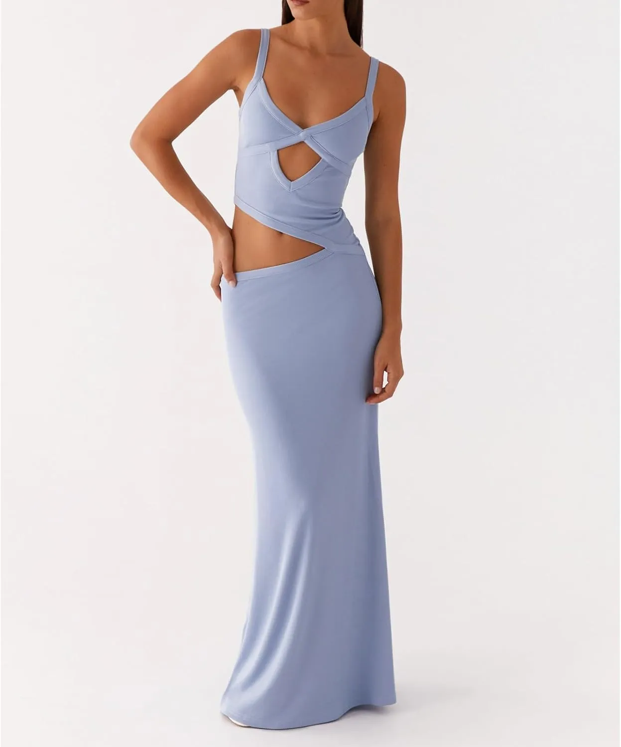 Meiweileya Cut Out Maxi Dresses for Women 2025 Sexy Hollow Out Spaghetti Strap Backless Long Bodycon Dress Going Out Dress