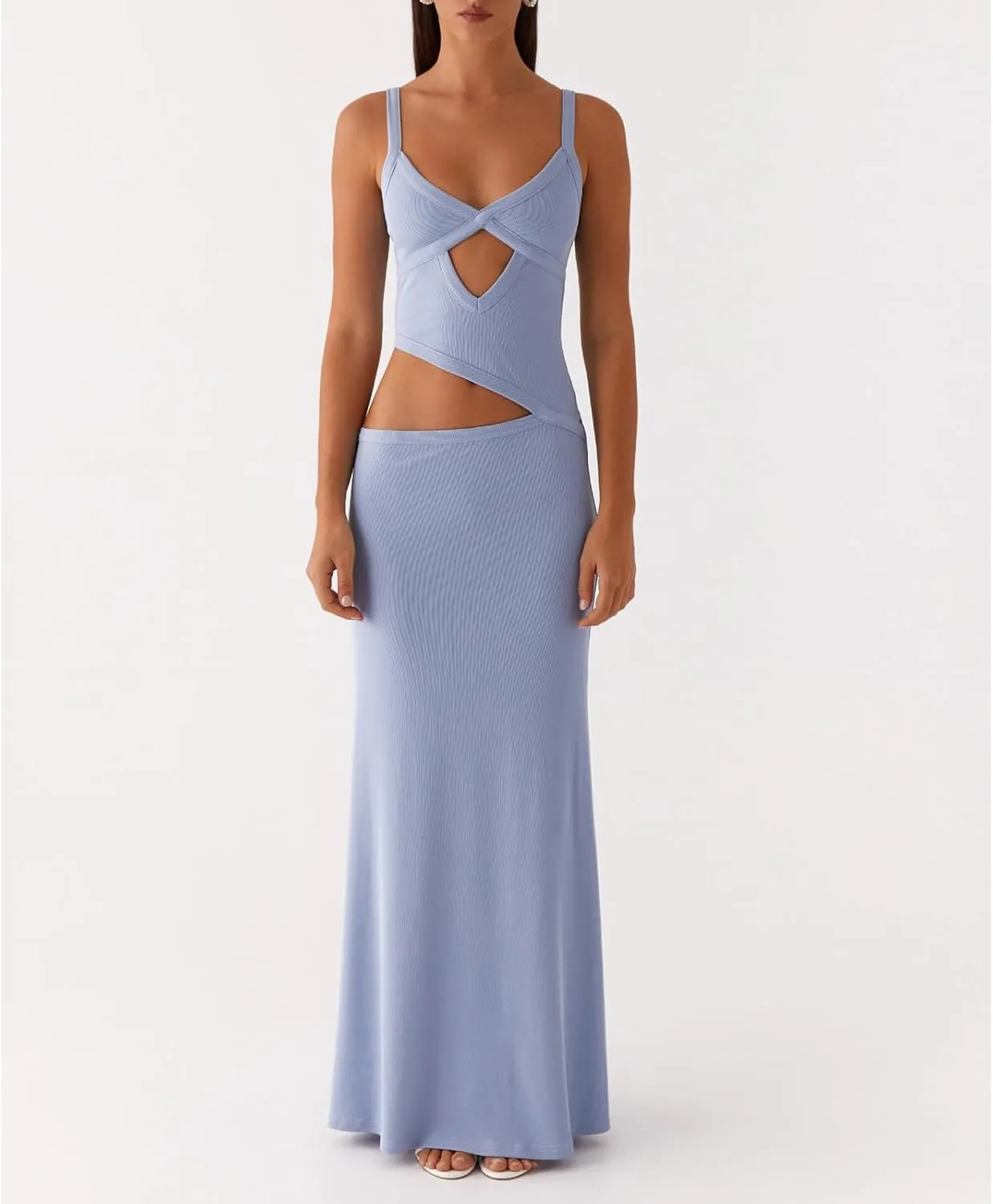 Meiweileya Cut Out Maxi Dresses for Women 2025 Sexy Hollow Out Spaghetti Strap Backless Long Bodycon Dress Going Out Dress