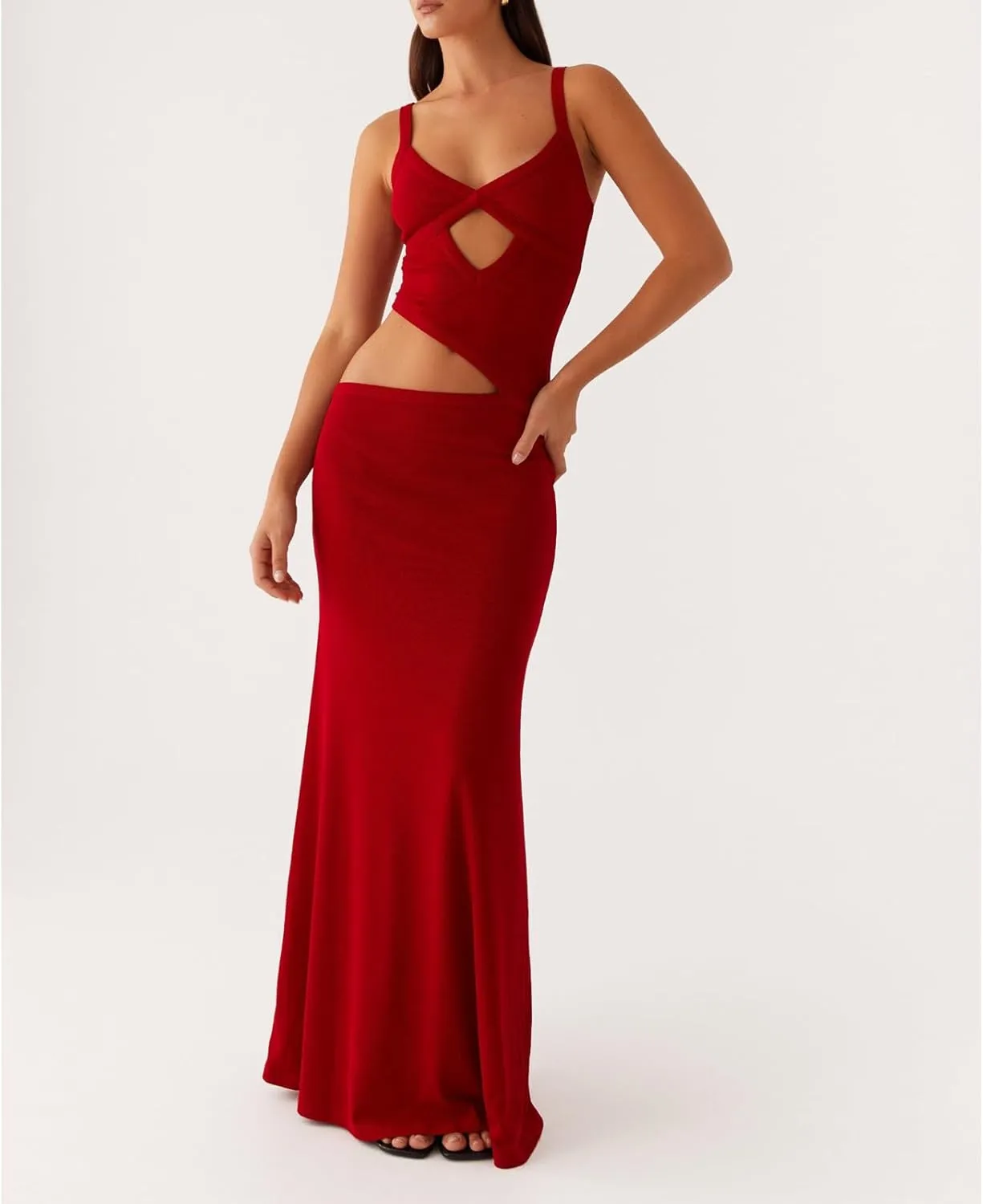 Meiweileya Cut Out Maxi Dresses for Women 2025 Sexy Hollow Out Spaghetti Strap Backless Long Bodycon Dress Going Out Dress