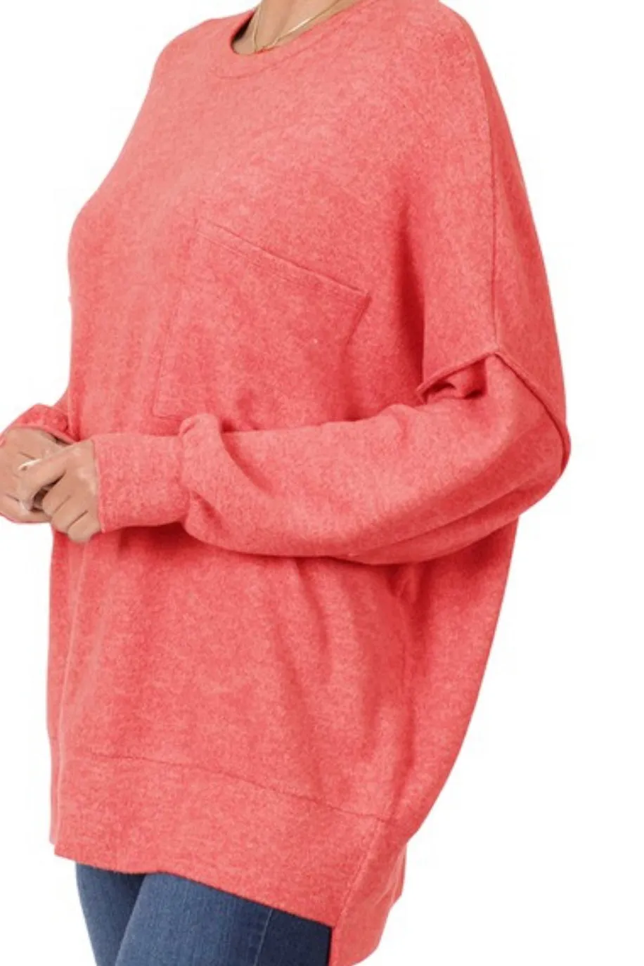 MELANGE DROPPED SHOULDER CREW NECK OVERSIZED SWEATER