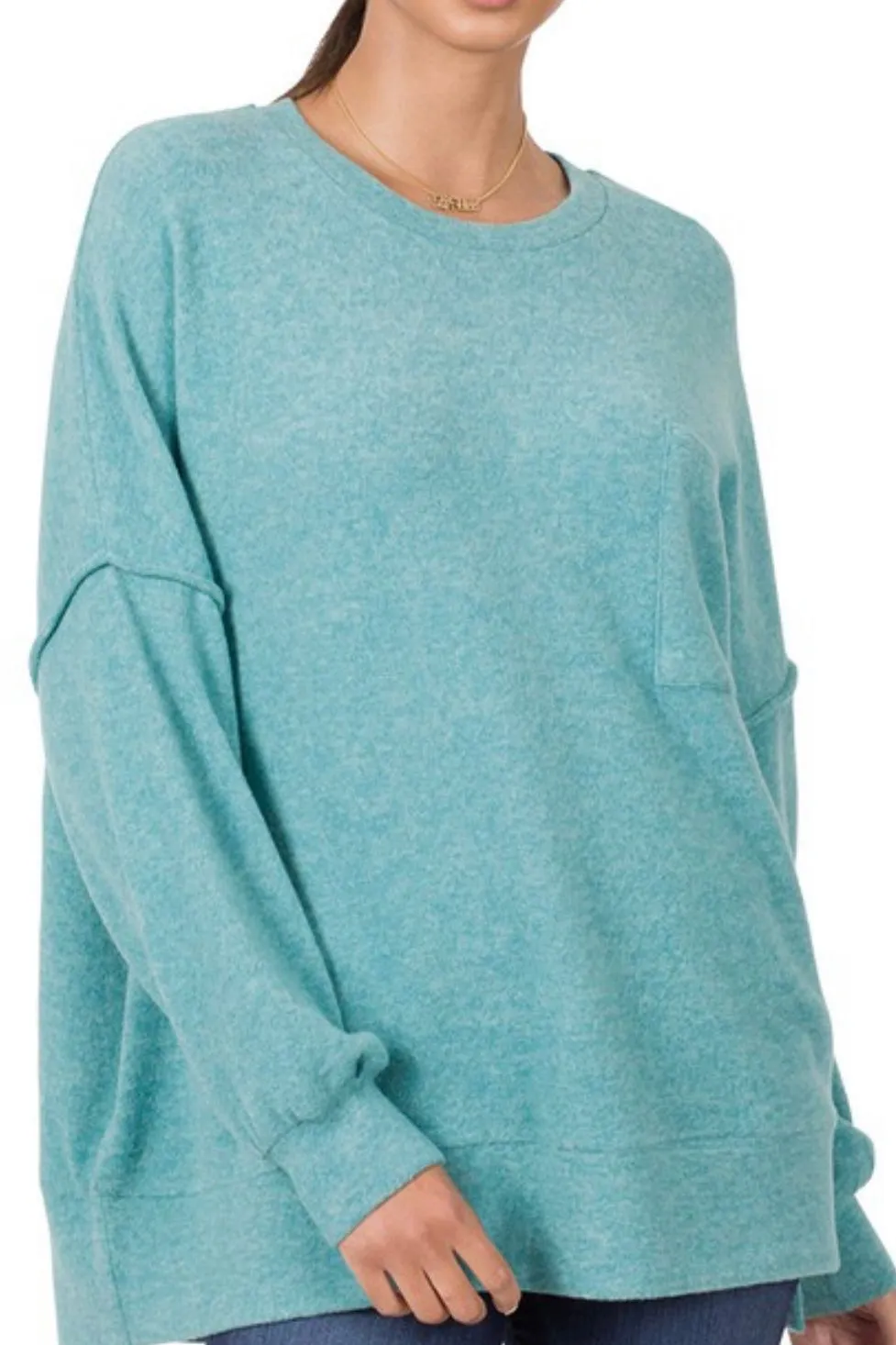 MELANGE DROPPED SHOULDER CREW NECK OVERSIZED SWEATER