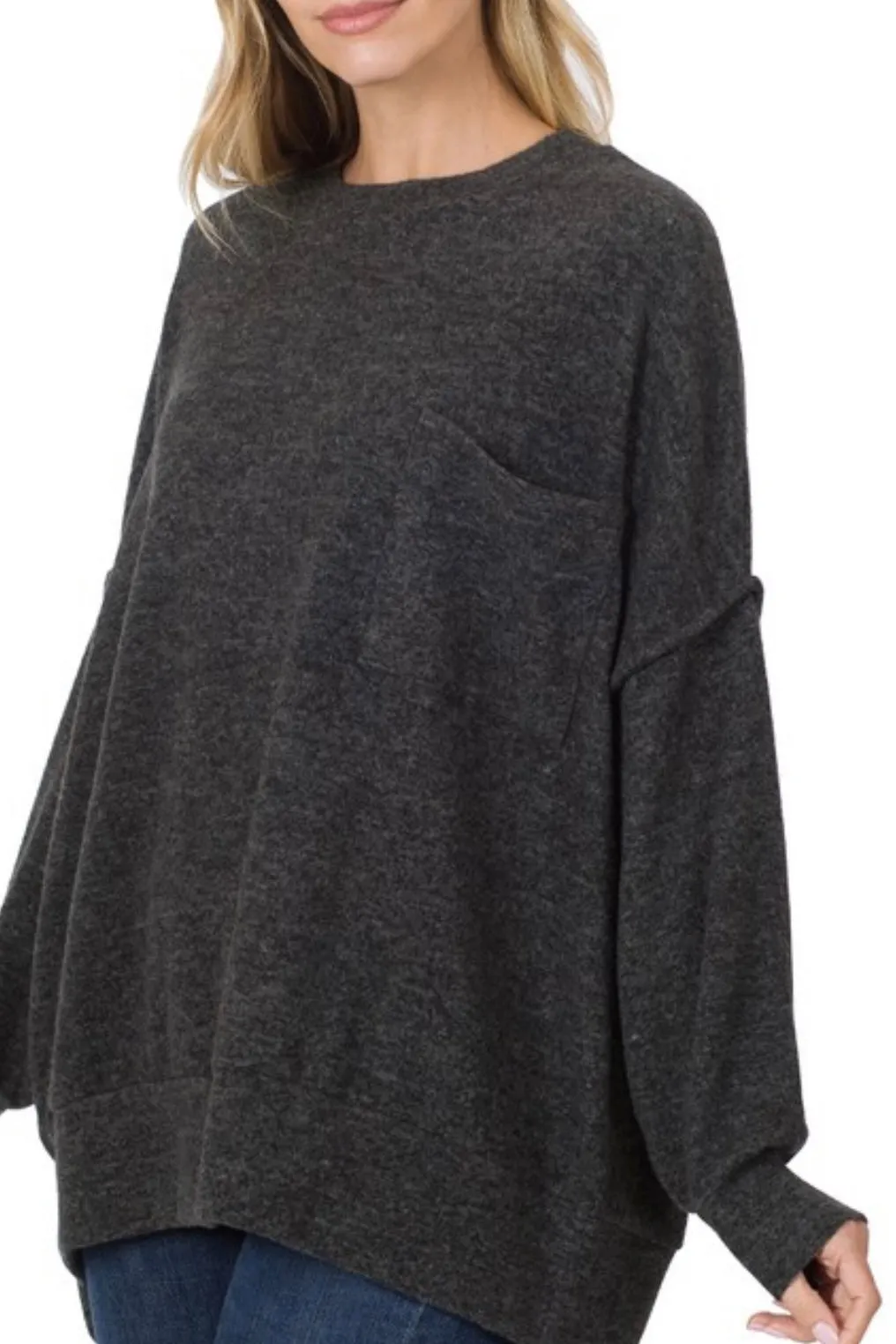 MELANGE DROPPED SHOULDER CREW NECK OVERSIZED SWEATER