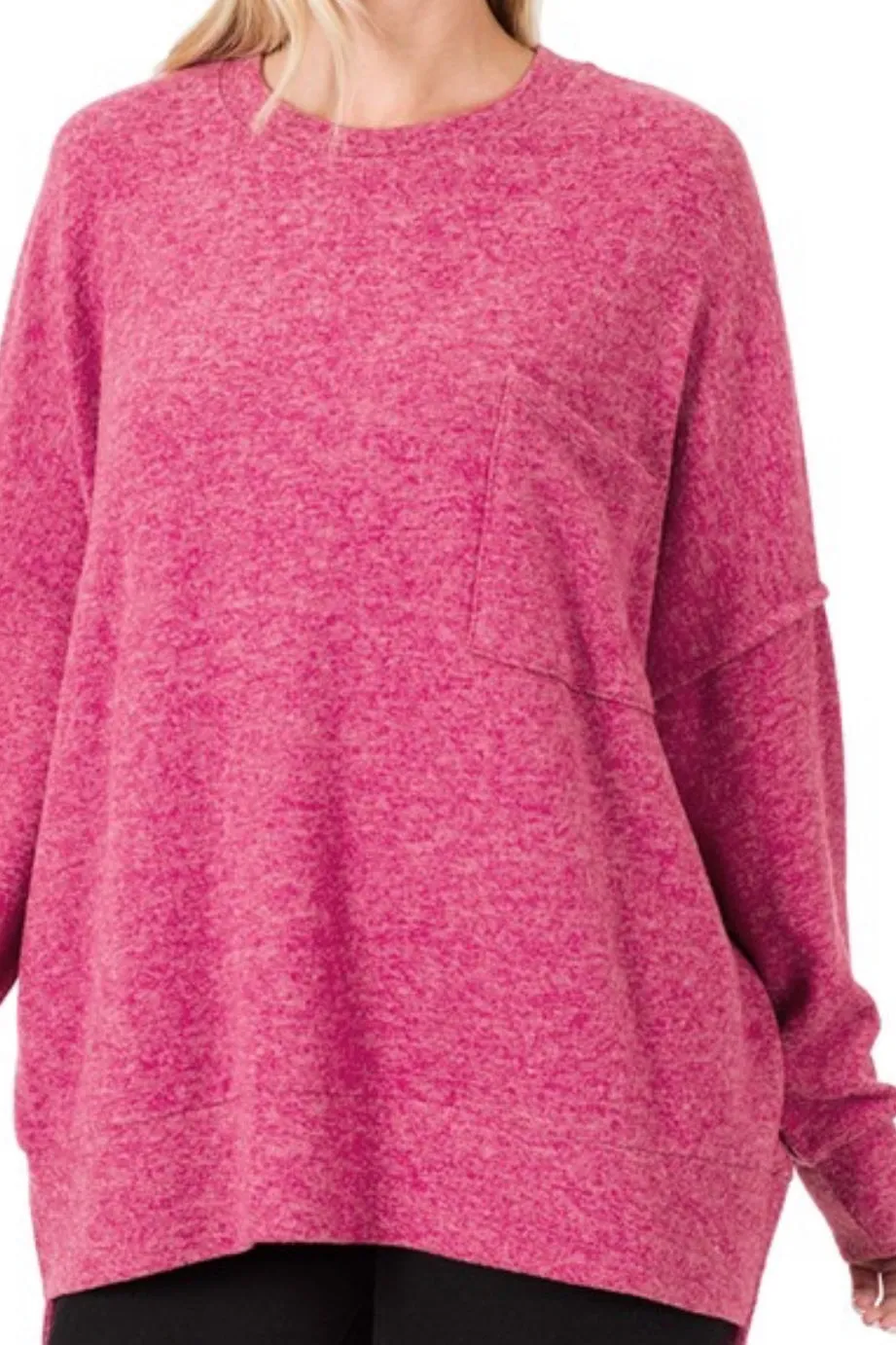 MELANGE DROPPED SHOULDER CREW NECK OVERSIZED SWEATER