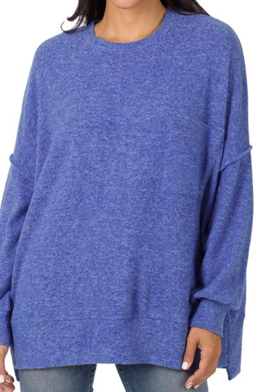 MELANGE DROPPED SHOULDER CREW NECK OVERSIZED SWEATER