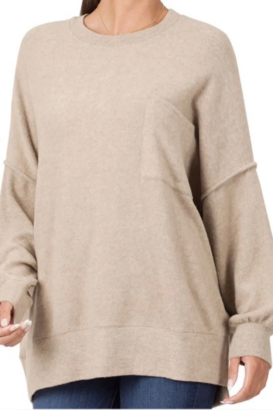 MELANGE DROPPED SHOULDER CREW NECK OVERSIZED SWEATER