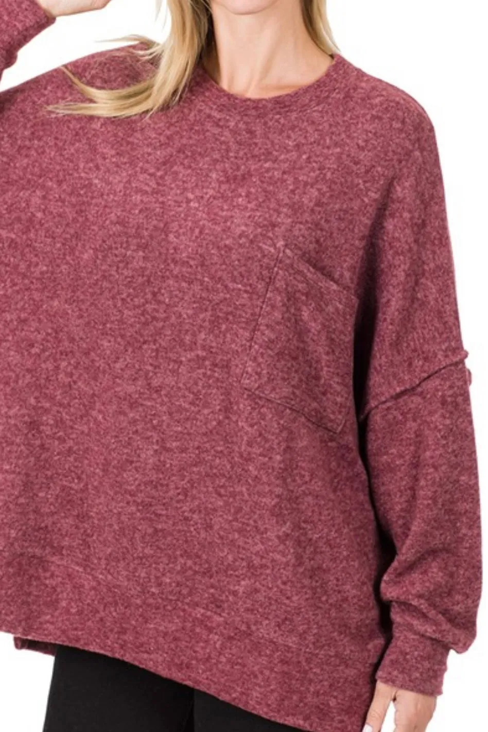 MELANGE DROPPED SHOULDER CREW NECK OVERSIZED SWEATER