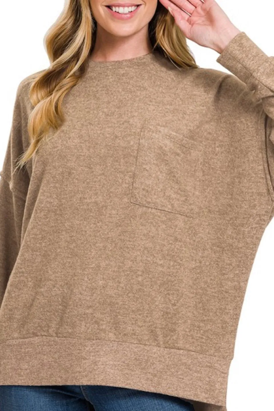 MELANGE DROPPED SHOULDER CREW NECK OVERSIZED SWEATER