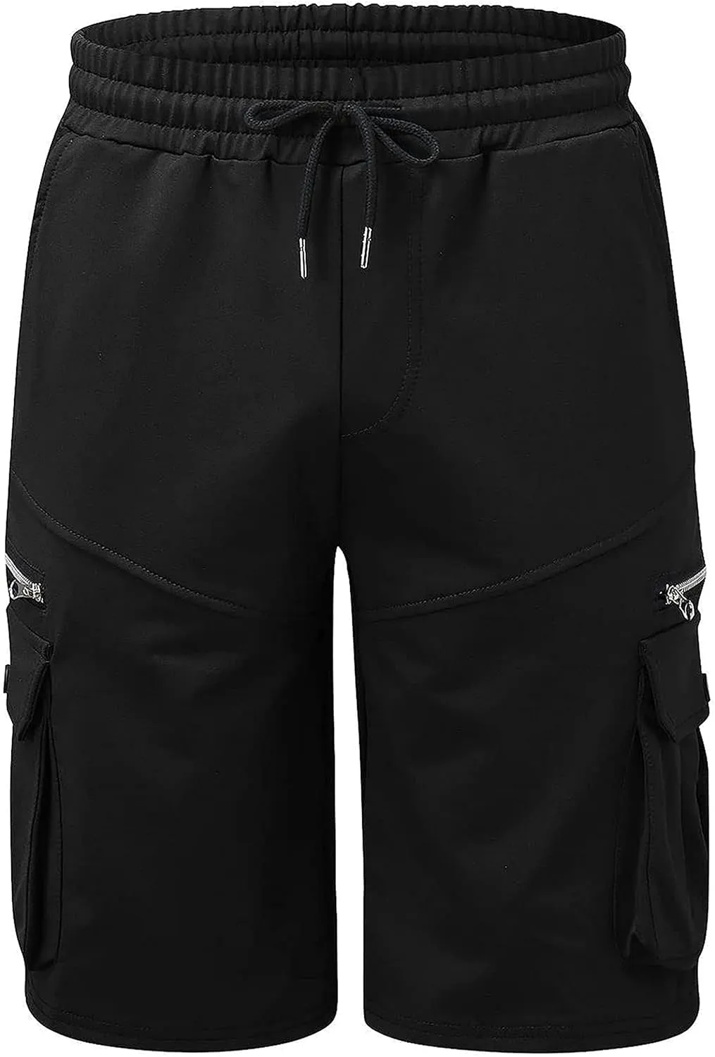 Men Cargo Shorts Elastic Waist Solid Color Cargo Shorts Relaxed Fit Casual Cargo Shorts with Zip Pocket (Medium,Black)