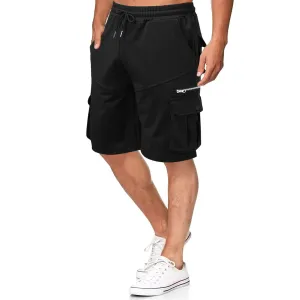 Men Cargo Shorts Elastic Waist Solid Color Cargo Shorts Relaxed Fit Casual Cargo Shorts with Zip Pocket (Medium,Black)