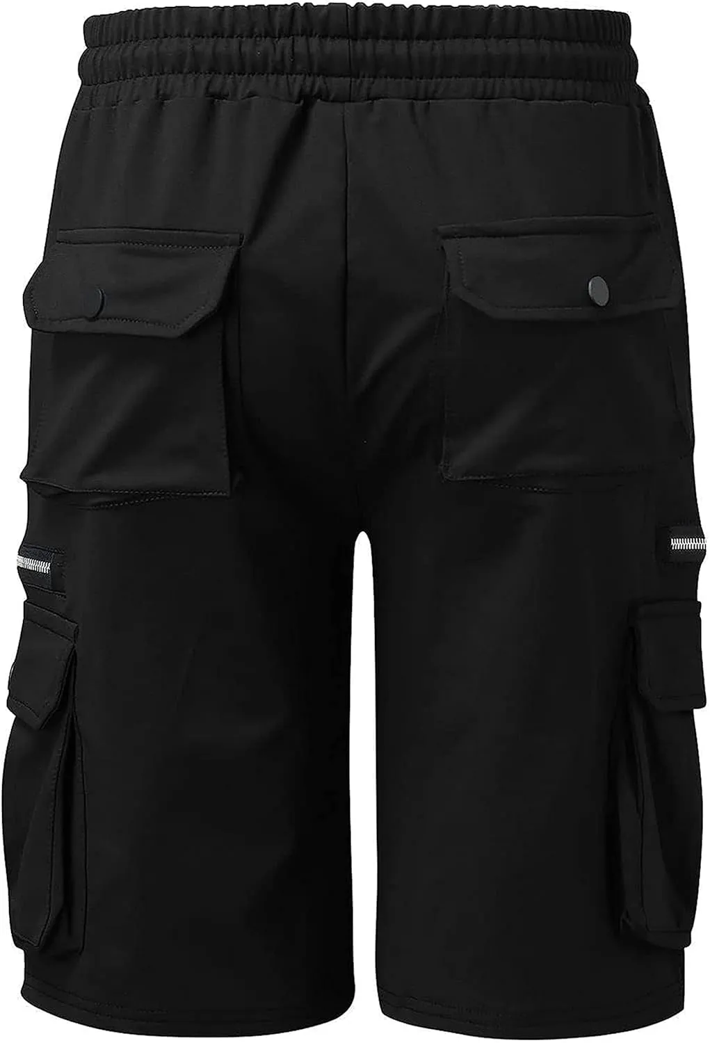 Men Cargo Shorts Elastic Waist Solid Color Cargo Shorts Relaxed Fit Casual Cargo Shorts with Zip Pocket (Medium,Black)