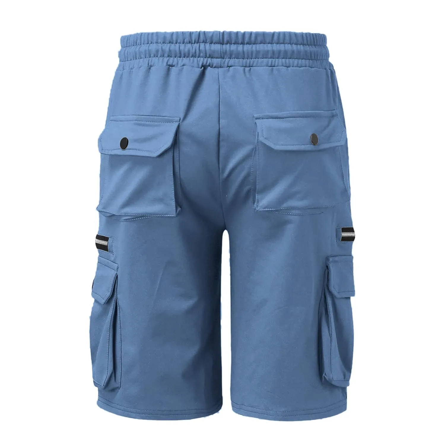 Men Cargo Shorts Elastic Waist Solid Color Cargo Shorts Relaxed Fit Casual Cargo Shorts with Zip Pocket (Medium,Denim Blue)