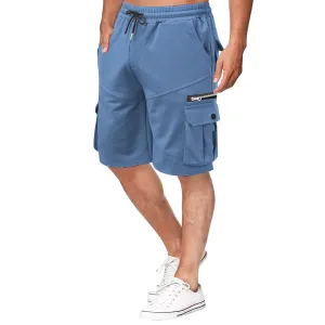 Men Cargo Shorts Elastic Waist Solid Color Cargo Shorts Relaxed Fit Casual Cargo Shorts with Zip Pocket (Medium,Denim Blue)