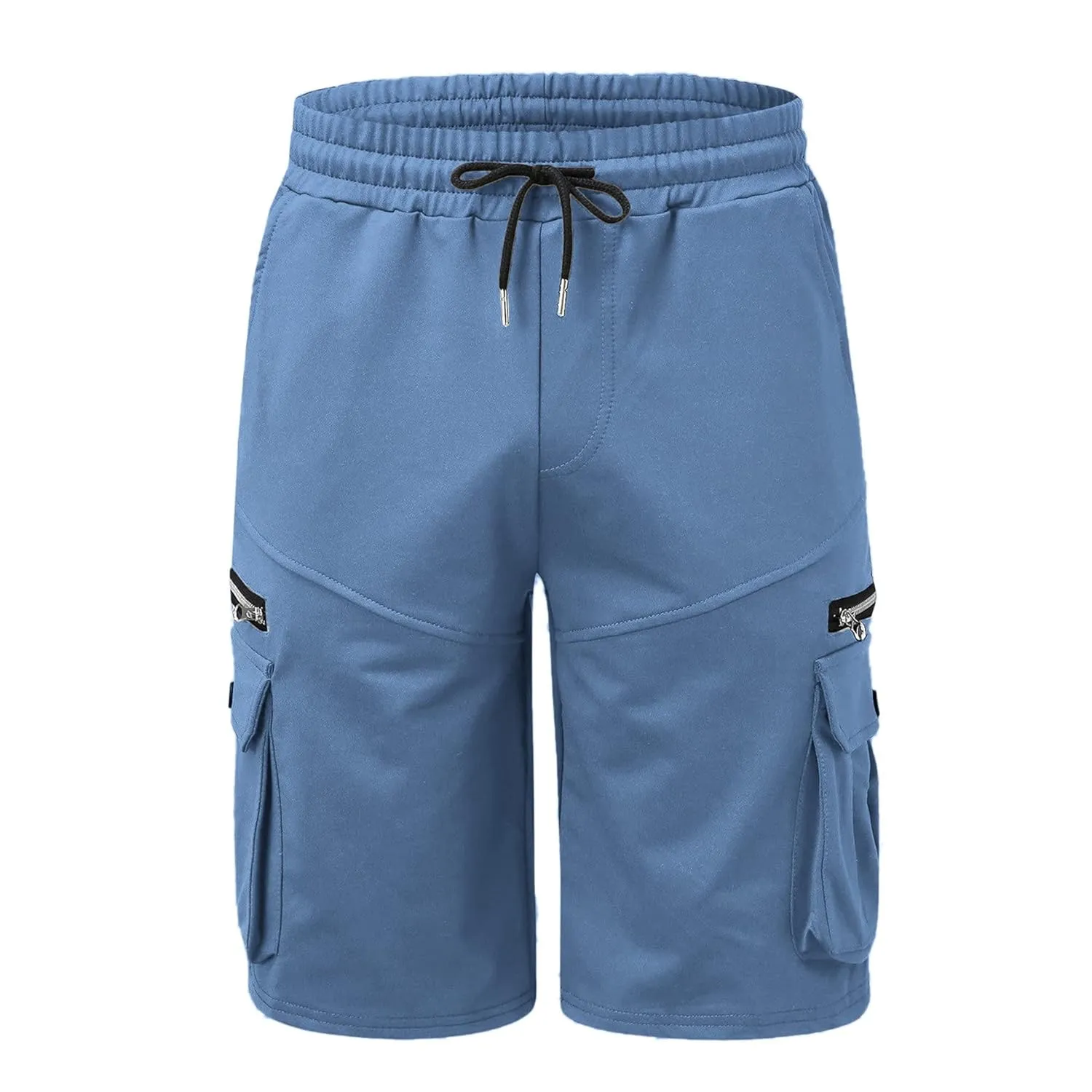 Men Cargo Shorts Elastic Waist Solid Color Cargo Shorts Relaxed Fit Casual Cargo Shorts with Zip Pocket (Medium,Denim Blue)