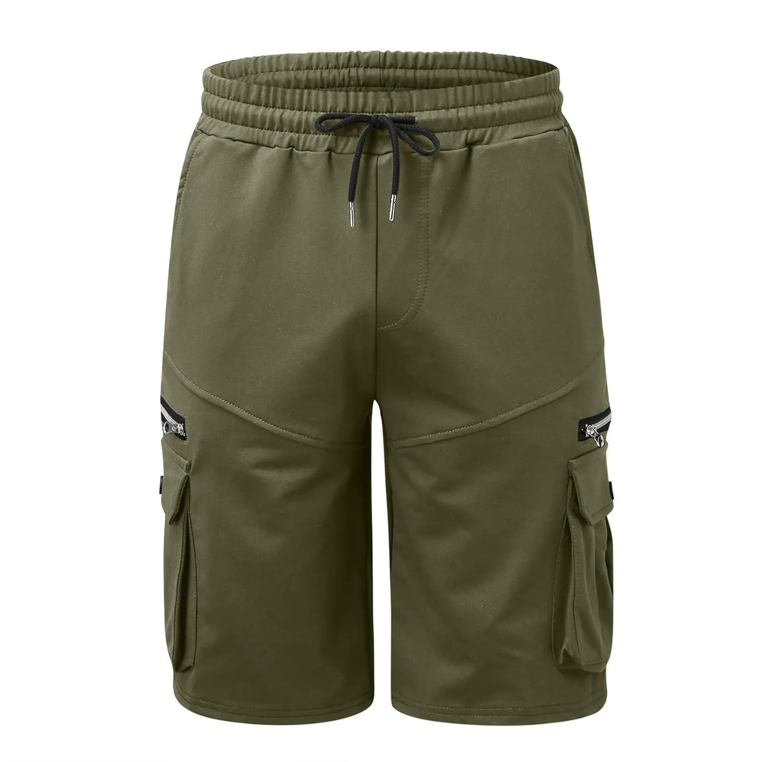 Men Cargo Shorts Elastic Waist Solid Color Cargo Shorts Relaxed Fit Casual Cargo Shorts with Zip Pocket (Medium,Green)