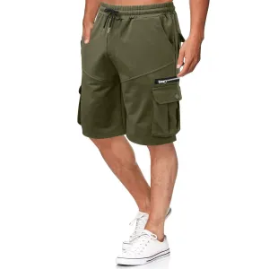 Men Cargo Shorts Elastic Waist Solid Color Cargo Shorts Relaxed Fit Casual Cargo Shorts with Zip Pocket (Medium,Green)
