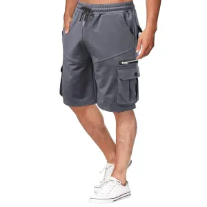 Men Cargo Shorts Elastic Waist Solid Color Cargo Shorts Relaxed Fit Casual Cargo Shorts with Zip Pocket (Medium,Grey)