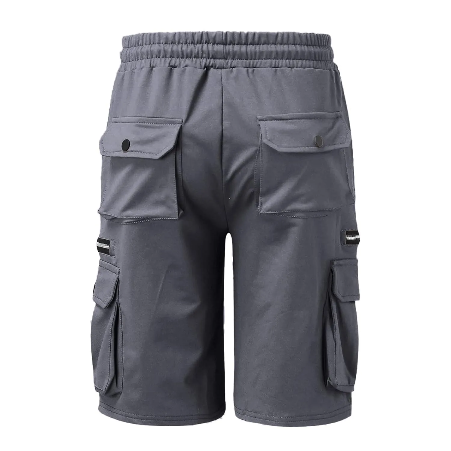 Men Cargo Shorts Elastic Waist Solid Color Cargo Shorts Relaxed Fit Casual Cargo Shorts with Zip Pocket (Medium,Grey)