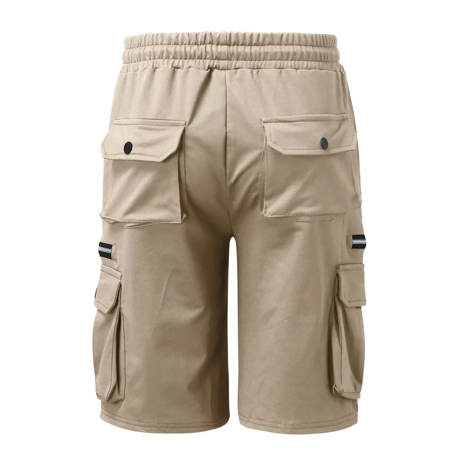 Men Cargo Shorts Elastic Waist Solid Color Cargo Shorts Relaxed Fit Casual Cargo Shorts with Zip Pocket (Medium,Khaki)