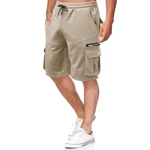Men Cargo Shorts Elastic Waist Solid Color Cargo Shorts Relaxed Fit Casual Cargo Shorts with Zip Pocket (Medium,Khaki)