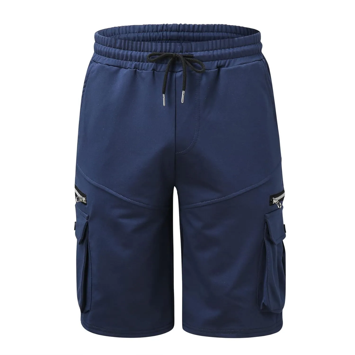Men Cargo Shorts Elastic Waist Solid Color Cargo Shorts Relaxed Fit Casual Cargo Shorts with Zip Pocket (Medium,Navy Blue)