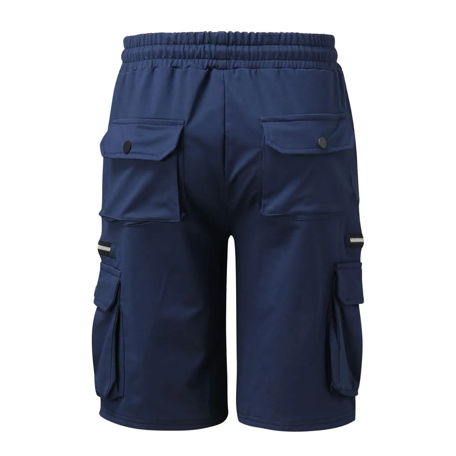 Men Cargo Shorts Elastic Waist Solid Color Cargo Shorts Relaxed Fit Casual Cargo Shorts with Zip Pocket (Medium,Navy Blue)