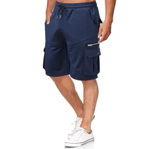 Men Cargo Shorts Elastic Waist Solid Color Cargo Shorts Relaxed Fit Casual Cargo Shorts with Zip Pocket (Medium,Navy Blue)