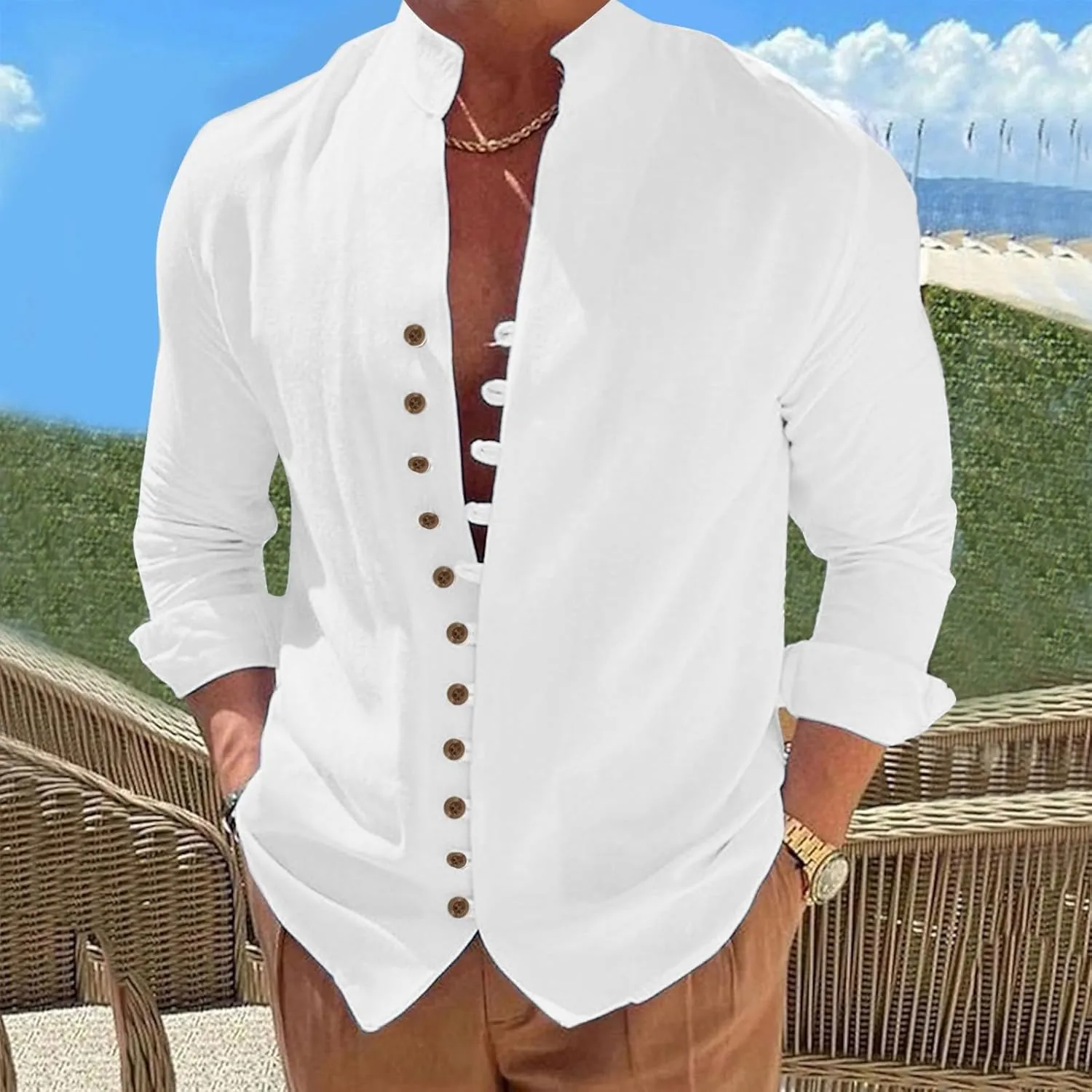 Men S New Men S Retro Cotton Linen Casual Loose Long Sleeved Beach Holiday Shirt Button Down Shirt Bodysuit Short Men Shirt