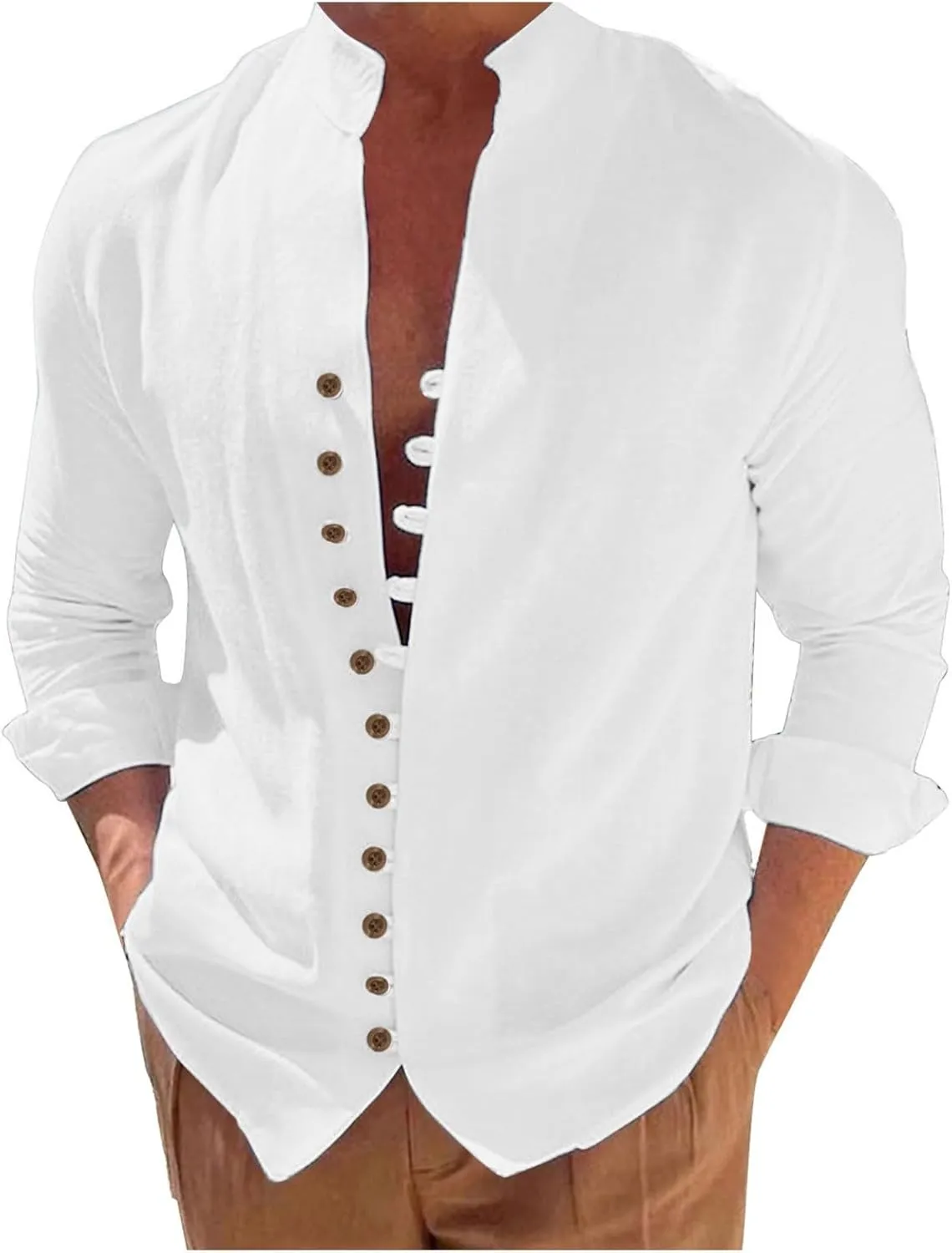 Men S New Men S Retro Cotton Linen Casual Loose Long Sleeved Beach Holiday Shirt Button Down Shirt Bodysuit Short Men Shirt
