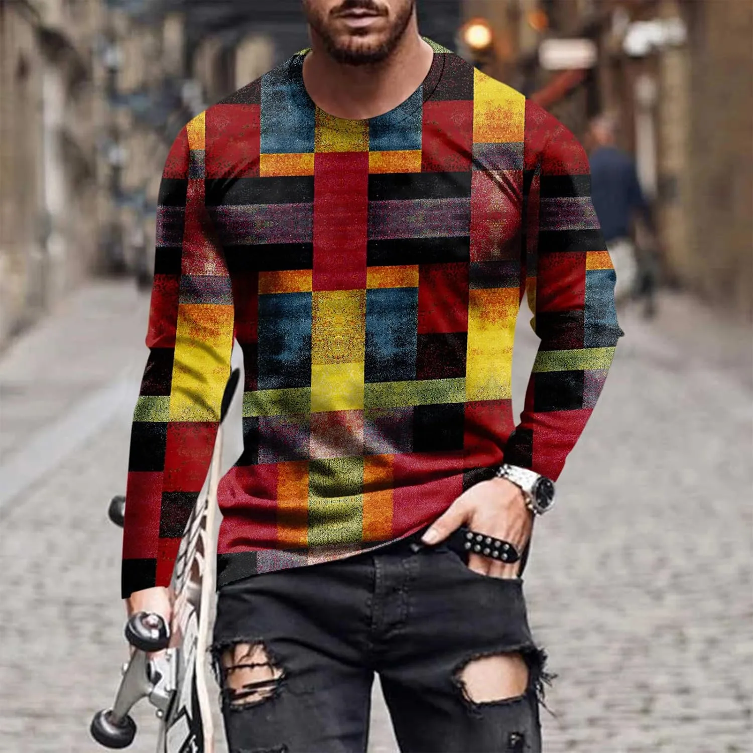 Men's 2023 Autumn Designer Vintage Blouse Tops Casual T Shirt Graphic Abstract Long Sleeve Print Fashion Shirts