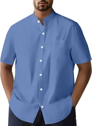 Men's Button Down Shirts Summer Casual Big and Tall Short Sleeve Beach Shirt Quick Dry Pocket Dress Chambray Blouse