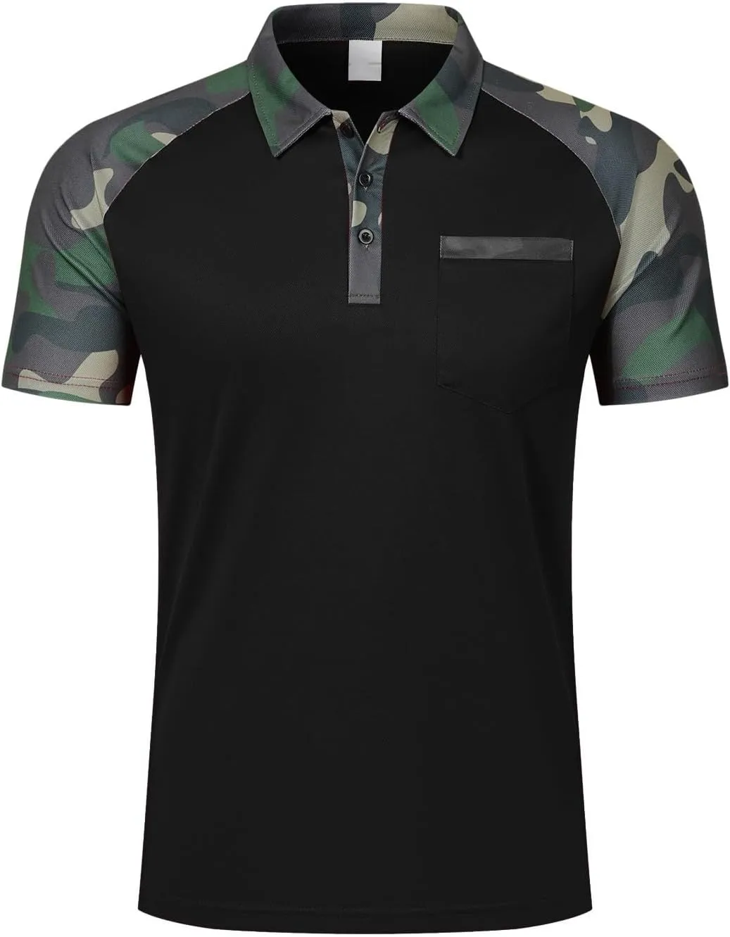 Men's Camo Raglan T-Shirts Summer Slim Muscle Fit Short Sleeve Tactical Shirts Athletic Quick Dry Collared Golf Shirt