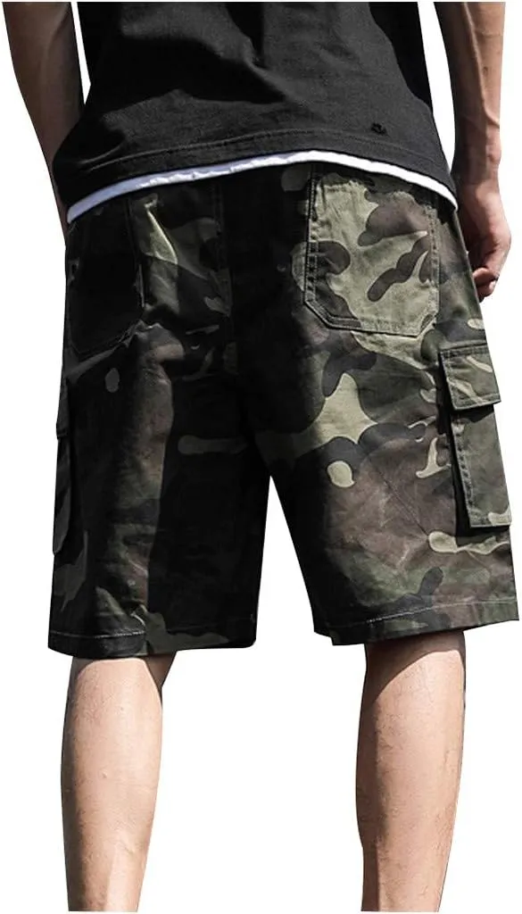 Mens Cargo Shorts Elastic Waist Cargo Shorts Relaxed Fit Multi Pockets Stretch Cotton Camo Cargo Shorts for Men