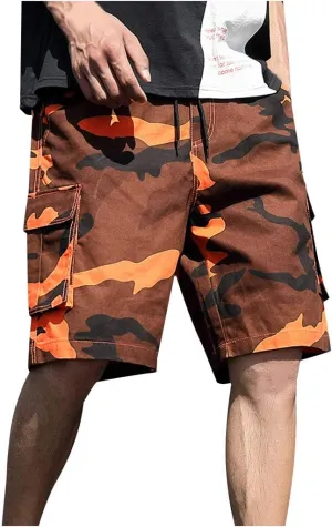 Mens Cargo Shorts Elastic Waist Cargo Shorts Relaxed Fit Multi Pockets Stretch Cotton Camo Cargo Shorts for Men