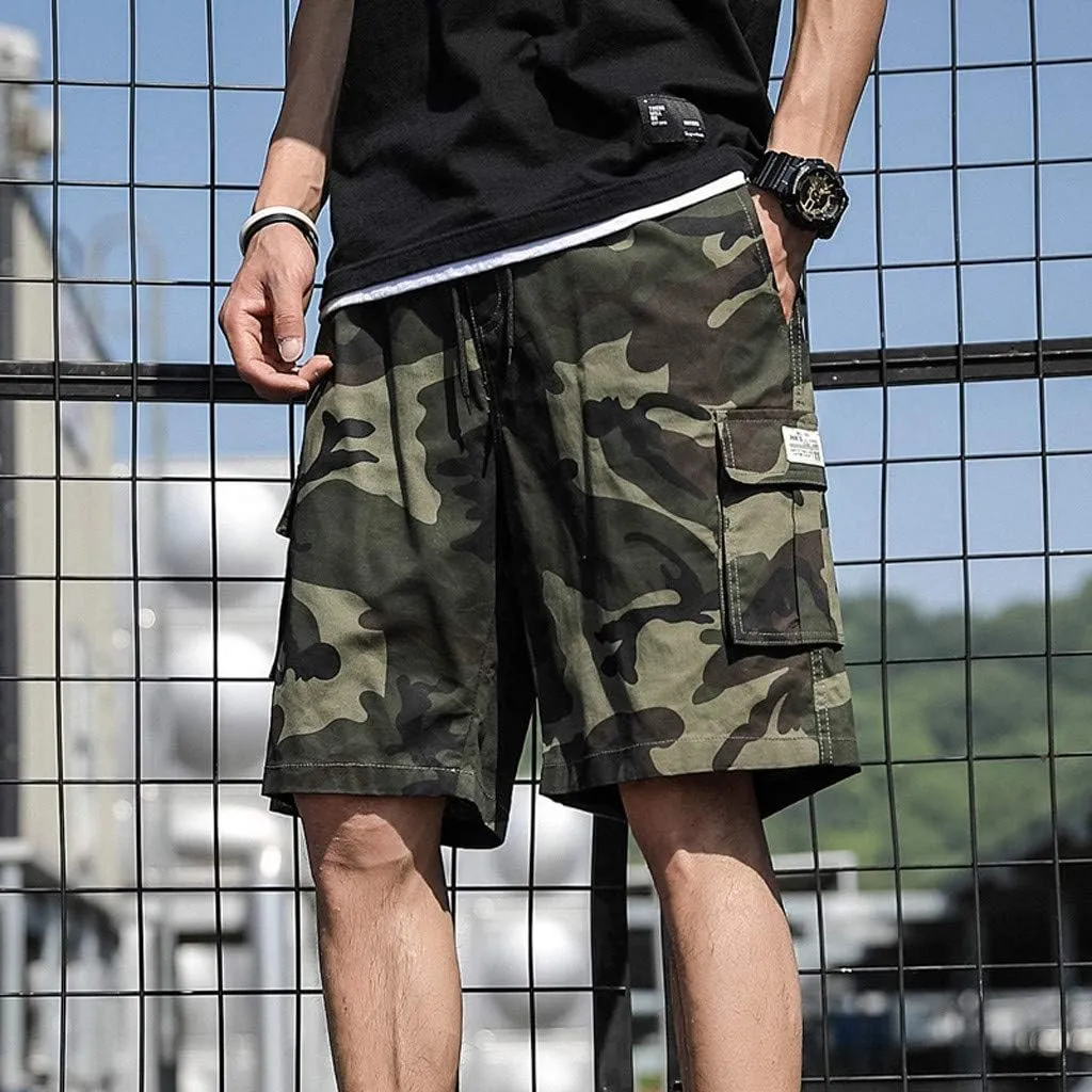 Mens Cargo Shorts Elastic Waist Cargo Shorts Relaxed Fit Multi Pockets Stretch Cotton Camo Cargo Shorts for Men