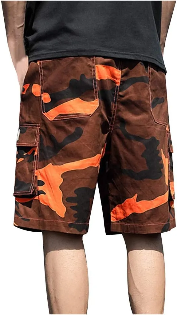Mens Cargo Shorts Elastic Waist Cargo Shorts Relaxed Fit Multi Pockets Stretch Cotton Camo Cargo Shorts for Men