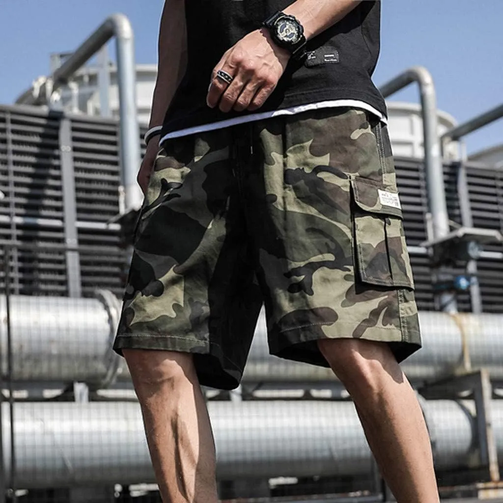 Mens Cargo Shorts Elastic Waist Cargo Shorts Relaxed Fit Multi Pockets Stretch Cotton Camo Cargo Shorts for Men