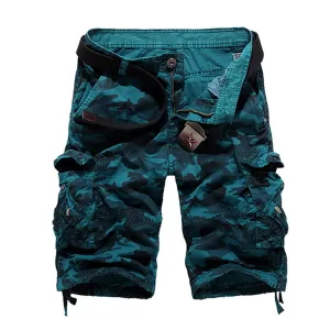 Men's Cargo Shorts Relaxed Fit Camo Short Outdoor Lightweight Multi-Pocket Cotton Casual Shorts with No Belt (32,Blue Camo)