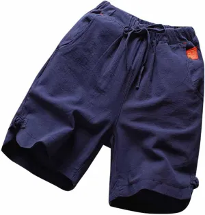 Mens Casual Linen Shorts Elastic Waistband Drawstring Tracksuit Lightweight Outdoor Summer Beach Loose Fit Short Pants