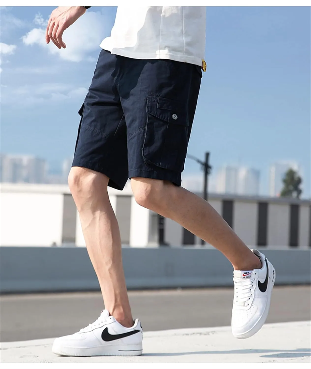 Men's Classic Stretch Cargo Short Relaxed Fit Outdoor Cotton Shorts Lightweight Multi Pocket Casual Twill Cargo Shorts (36,Dark Blue)