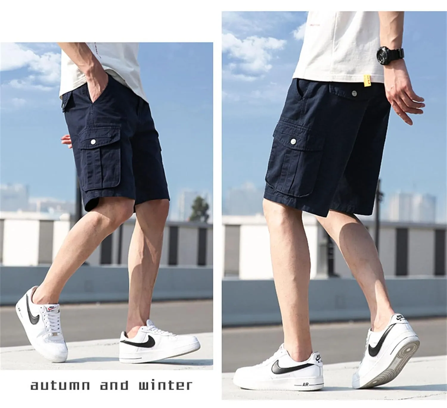 Men's Classic Stretch Cargo Short Relaxed Fit Outdoor Cotton Shorts Lightweight Multi Pocket Casual Twill Cargo Shorts (36,Dark Blue)