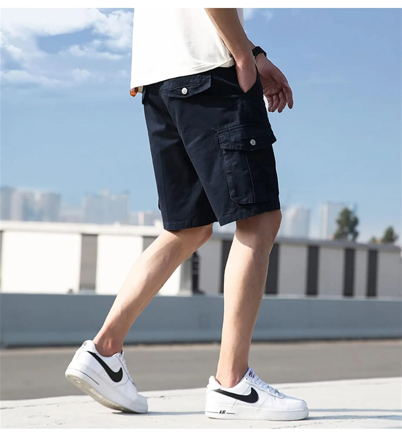 Men's Classic Stretch Cargo Short Relaxed Fit Outdoor Cotton Shorts Lightweight Multi Pocket Casual Twill Cargo Shorts (36,Dark Blue)