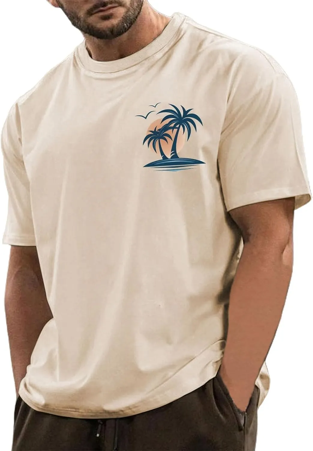 Men's Cotton Blend Shirts Graphic Print T-Shirt Crewneck Summer Hawaiian Tee Lightweight Fitted Short Sleeve Top