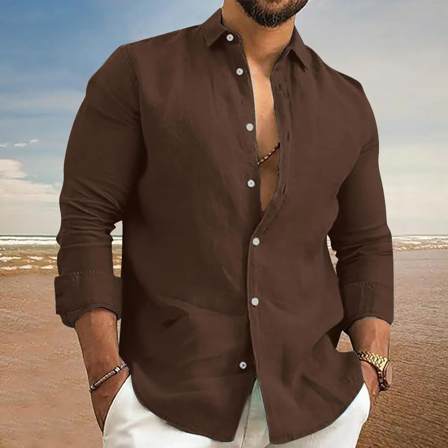 Men's Cotton Linen Button Down Shirt Casual Summer Stylish Beach Shirts Tropical Lightweight Quick Dry Dress Tops