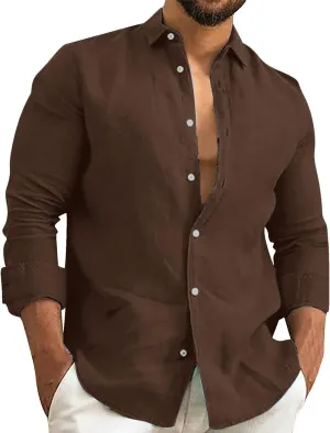 Men's Cotton Linen Button Down Shirt Casual Summer Stylish Beach Shirts Tropical Lightweight Quick Dry Dress Tops