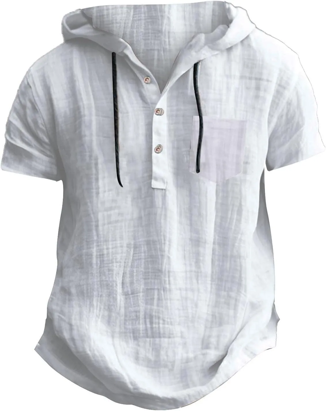 Men's Cotton Linen Hoodies Shirts Short Sleeve Casual Lace Up Hooded Shirt Breathable Quick Dry Beach Hippie Tee Top